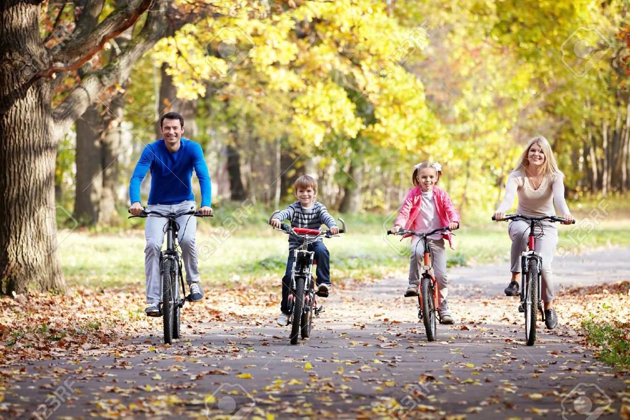 12019120-Family-on-bikes-in-the-park-Stock-Photo-family-cycling-sports